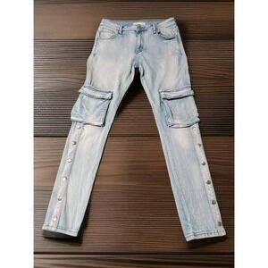 Lifted Anchors Men's Cargo Jeans Light Wash Snap Button Size 30 Streetwear